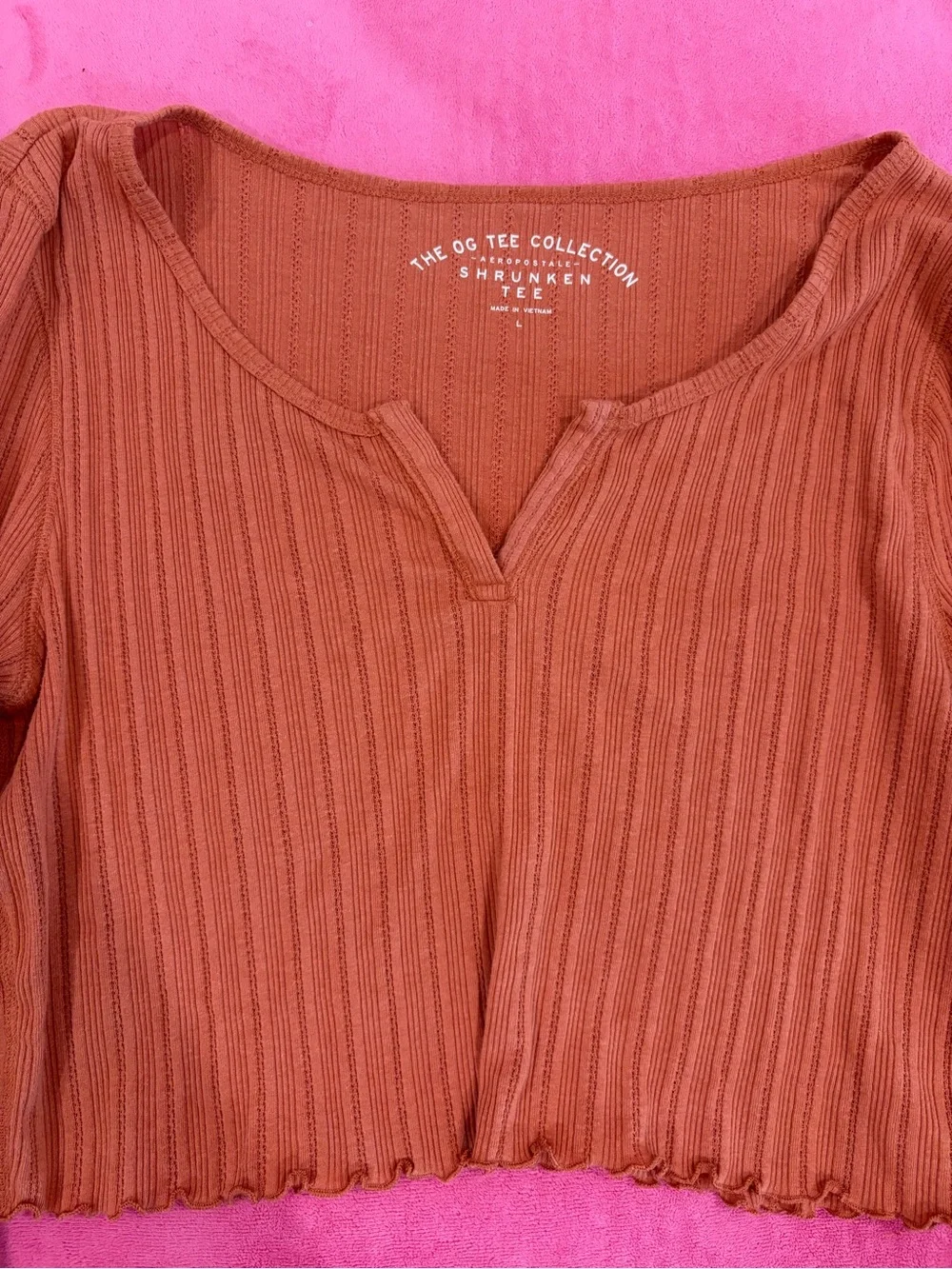 Aeropostale Rust Ribbed Long-Sleeve Crop Top